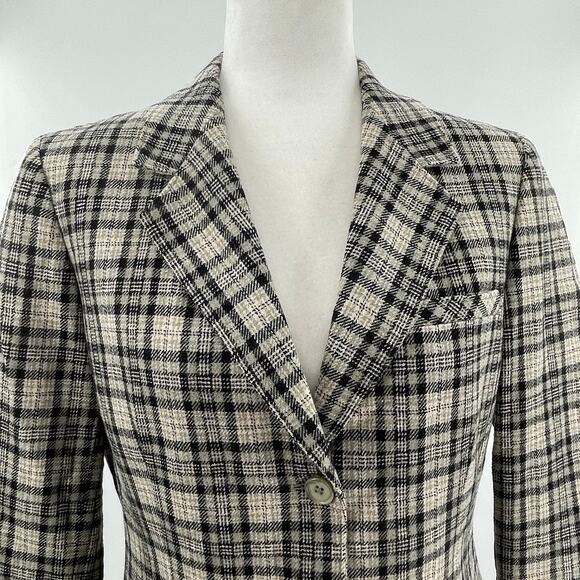 Pendleton Vintage 80s Black Gray Plaid Virgin Wool Classic Retro Jkt Blazer 12 - Picture 5 of 14